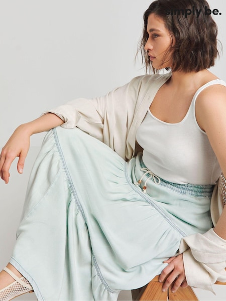 Simply Be Blue Lightweight Denim Tiered Maxi Skirt (E08171) | €32