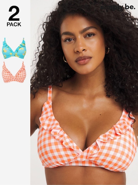 Simply Be Blue Lemon Print/Orange Gingham Value Bikini Tops 2 Pack (E08175) | €13