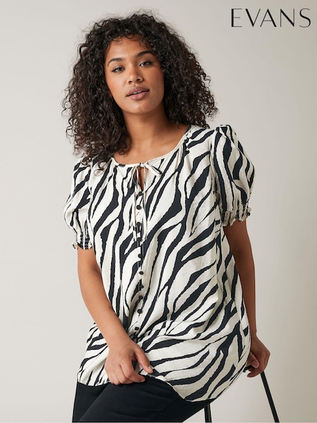 Evans Curve Paisley Print Tie Neck Blouse (E08187) | €24
