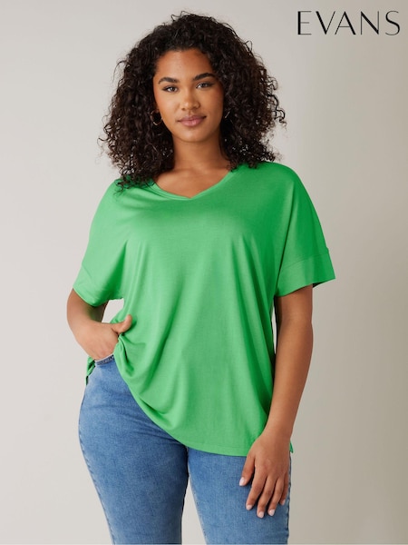 Verde - Tricou din modal cu decolteu în V Verde Evans (E08195) | 91 LEI