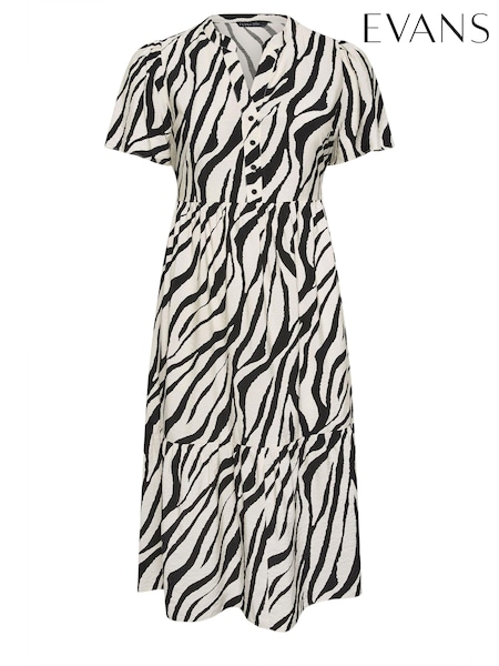 Natur - EVANS Curve Midi-Hemdkleid mit Zebrastreifen, Schwarz & Weiß (E08211) | 38 €
