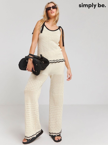 Simply Be Cream 100% Cotton Crochet Tie Shoulder Cami (E08226) | €14.50
