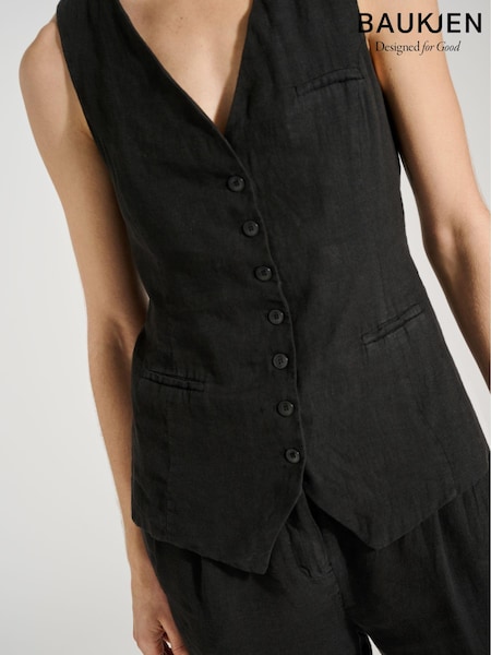 Baukjen Tallulah 100% Linen Black Waistcoat (E08232) | €122