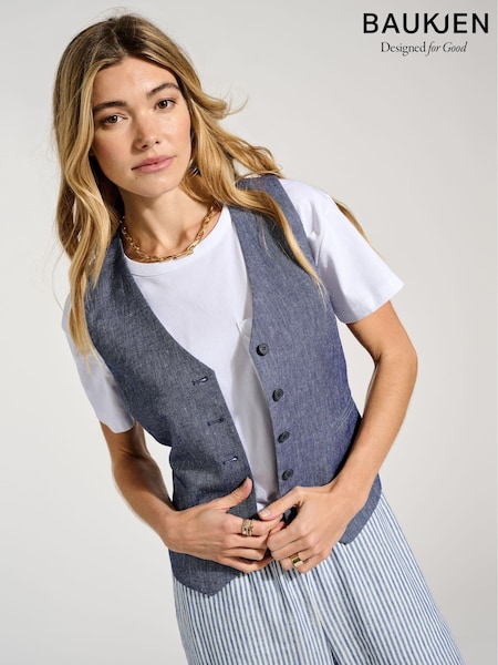 Baukjen Blue Ulrika 100% Linen Waistcoat (E08233) | €122
