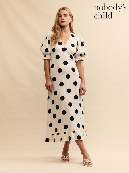 Nobody's Child White Midaxi Delilah Willow Spot Dress (E08266) | €47.50