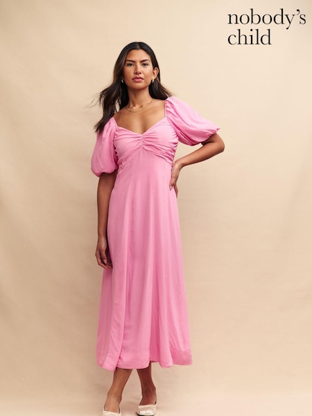 Nobody's Child Pink Peony Chiffon Plain Midaxi Dress (E08304) | €82