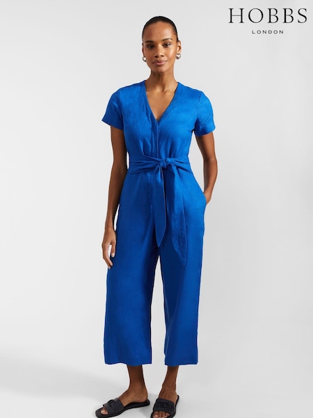 Hobbs Blue 100% Cotton Aliya Jumpsuit (E08334) | €178