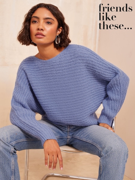 Friends Like These Blue Eyelash Slash Neck Jumper (E08350) | €26
