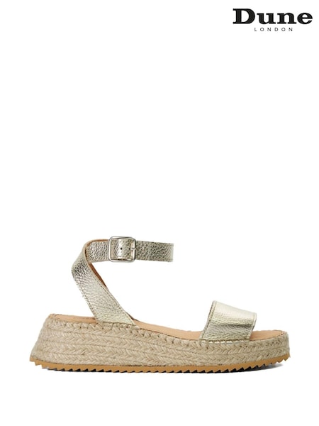Dune London Gold Layney Flared Espadrille Sandals (E08387) | €126