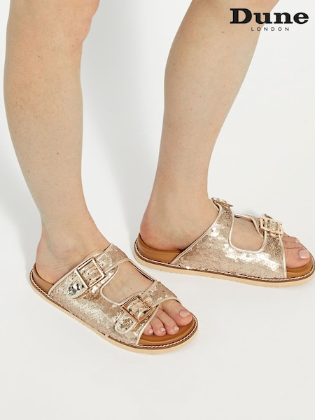 Dune London Gold Lequin Double Buckle Footbed Sandals (E08394) | 5,407 UAH