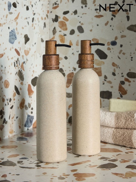 Set of 2 Bamboo Resin Reusable Dispenser Bottles (E08472) | 1 095 грн