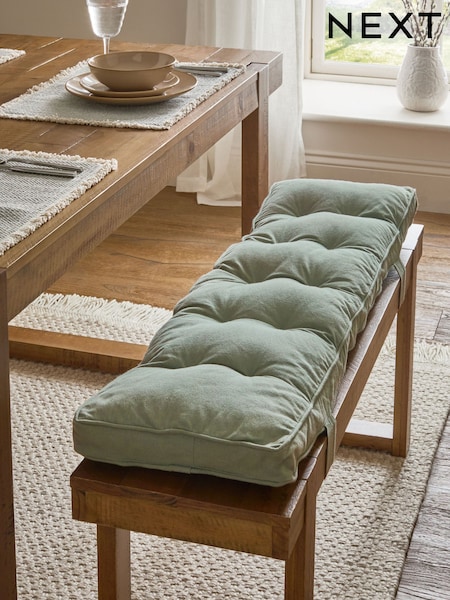 Sage Green Linen Look Padded 100% Cotton Dining Bench Seat Cushions (E08516) | €57 - €69