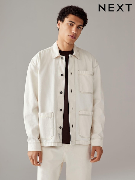Ecru Denim 100% Cotton Chore Shacket Overshirt (E08553) | kr780