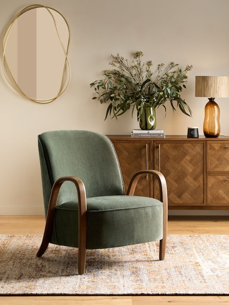 Relaxed Chenille Forest Green Hensley Wooden Accent Chair (E08619) | €550