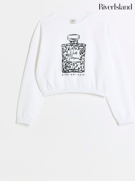 River Island White Girls Leopard Print Perfume 100% Cottton Sweater (E08713) | € 12