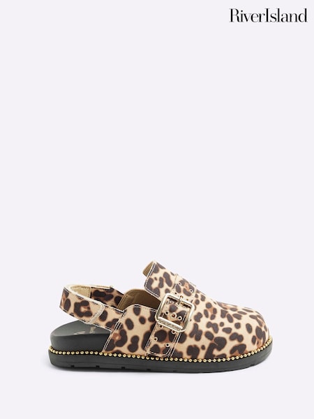 River Island Brown Girls Leopard Buckle Clogs (E08732) | AED64
