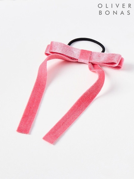 Oliver Bonas Pink Stefanie Velvet Bow Elastic Hair Tie (E08745) | €12
