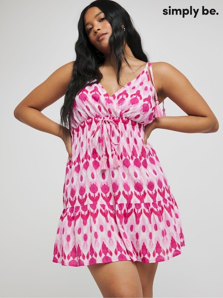 Simply Be Pink 100% Cotton Cheesecloth Wrap Front Beach Dress (E08751) | €34