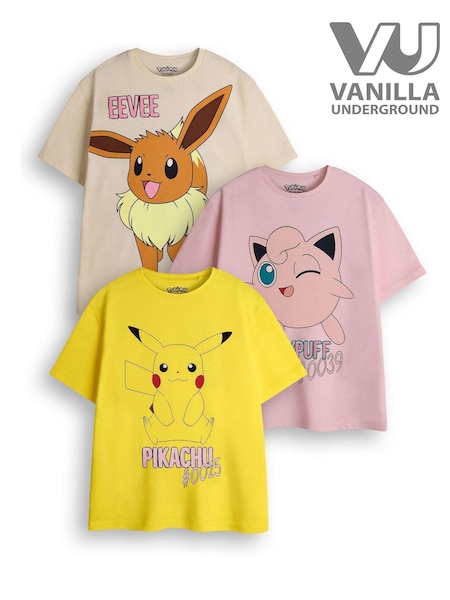 Vanilla Underground Yellow Girls Pokemon 100% Cotton T-Shirts 3 Pack (E08777) | 129 QAR