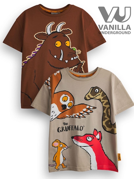 Vanilla Underground Brown Boys Gruffalo 100% Cotton T-Shirts 2 Pack (E08783) | €29