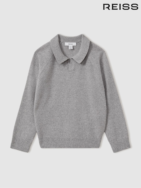 Reiss Grey Melange Grange Senior Wool-Cashmere Open Collar Polo Shirt (E08798) | €48 - €55