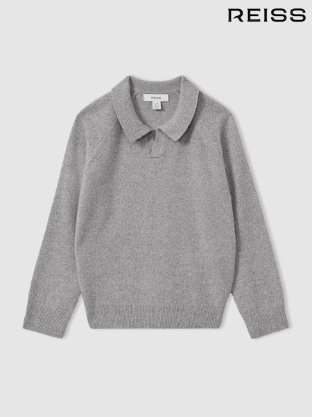 Reiss Grey Melange Grange Junior Wool-Cashmere Open Collar Polo Shirt (E08802) | €43 - €50