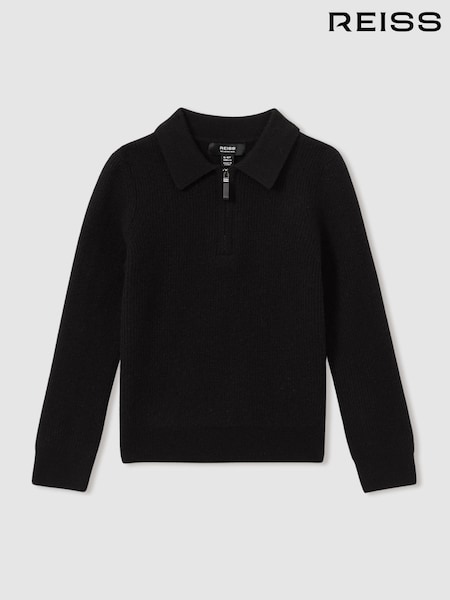 Reiss Black Regis 9-13 yrs Merino Wool Quarter Zip Polo Shirt (E08808) | €64