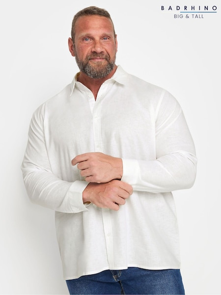 BadRhino Big & Tall White Premium Long Sleeve Linen Shirt (E08908) | AED198