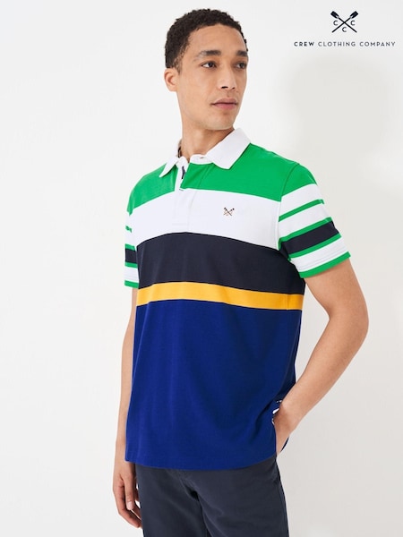 Crew Clothing Blue Short Sleeve Embroidered Stripe Rugby 100% Cotton Shirt (E08963) | €27