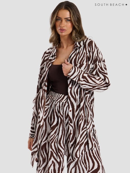 South Beach Oversized Printed Crinkle Viscose Beach Shirt (E09092) | 125 LEI