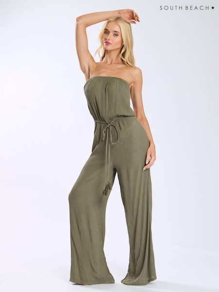 South Beach Green Crinkle Viscose Strapless Jumpsuit (E09103) | €21.50