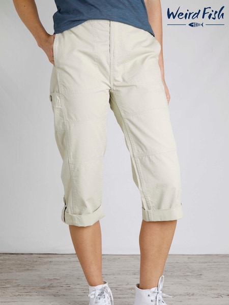Cream - Weird Fish Salena 3/4 Length 100% Cotton Trousers (E09209) | 298 LEI
