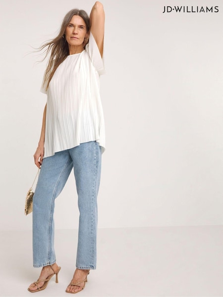 JD Williams Cream Plisse Short Sleeve Top (E09232) | €20
