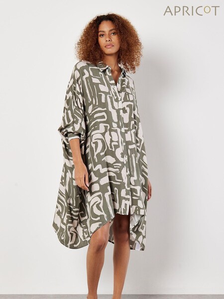 Apricot Green Abstract Grecian Geo Shirt Dress (E09278) | €21.50