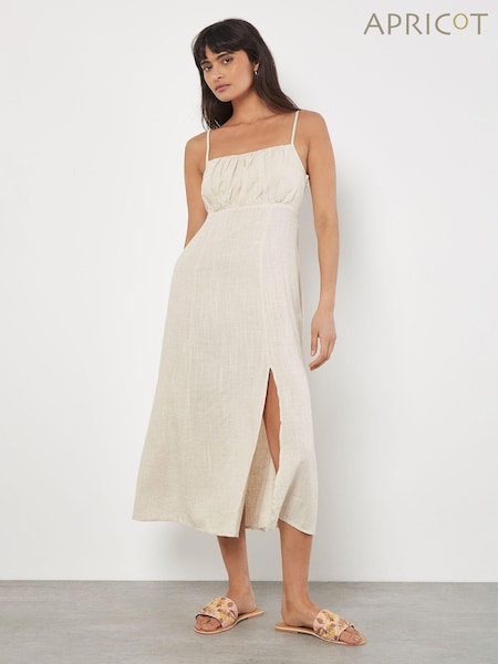 Apricot Natural Cami Linen Dress With Side Split (E09286) | €24