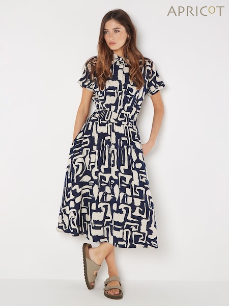 Apricot Blue Grecian Geo Shirt Midaxi Dress (E09293) | €50