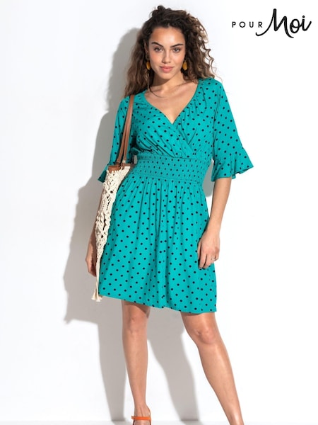 Pour Moi Carmen Short Sleeve Elasticated Neckline Short Dress (E09304) | €71