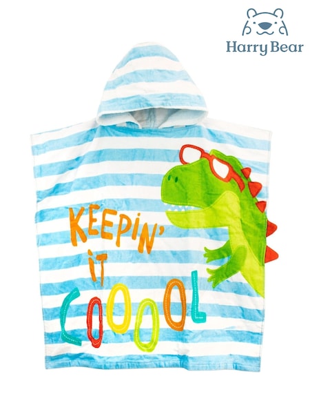 Harry Bear Blue Dinosaur 100% Cotton Hooded Towel Poncho (E09331) | AED87