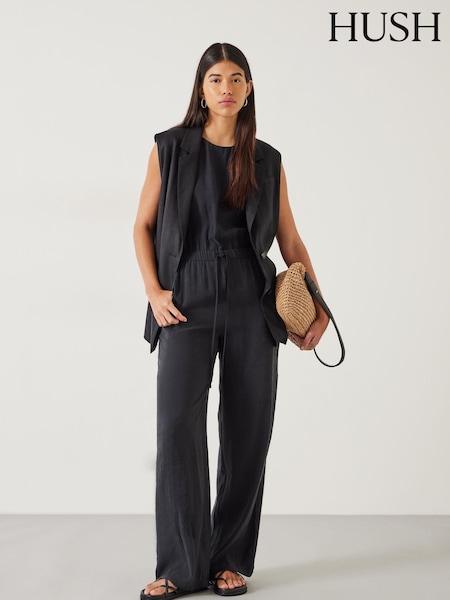 Hush Black Kirza Textured 100% Cotton Jumpsuit (E09370) | €66