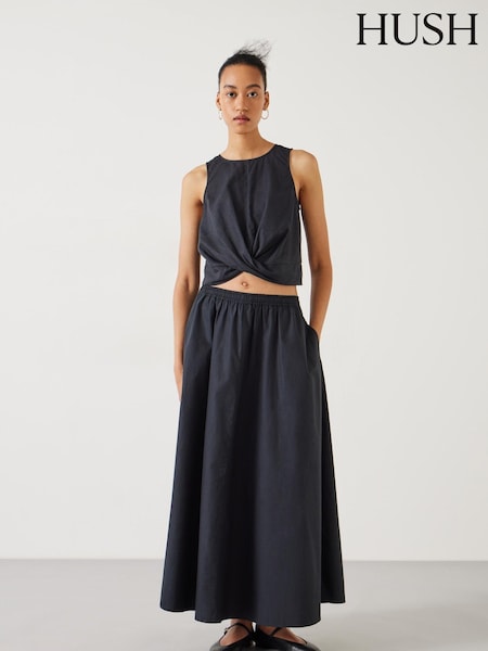 Hush Black Ishani Maxi Poplin 100% Cotton Skirt (E09391) | €104