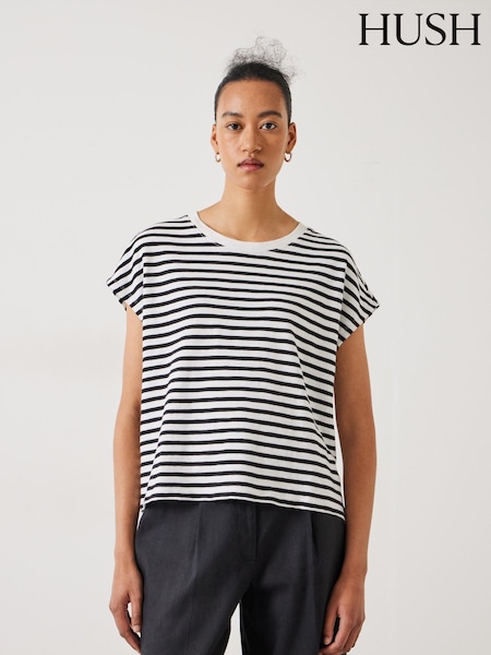 Hush Black Piper Stripe Cap Sleeve 100% Cotton T-Shirt (E09411) | €23