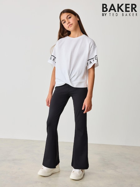 Baker by Ted Baker Cropped 100% Cotton Black T-Shirt And Flared Leggings Set (E09773) | € 23 - € 28