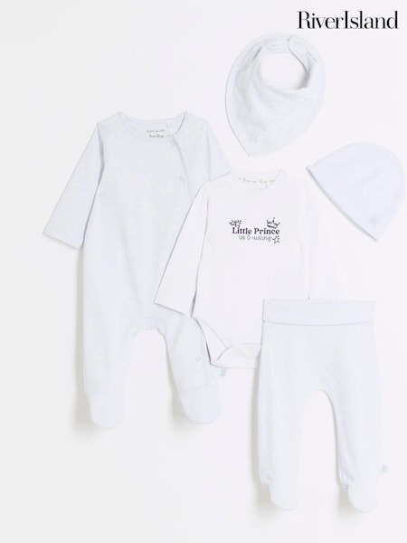 River Island Blue Baby Boys Newborn 100% Cotton Sleepsuit Set 5 Pack (E09799) | €21