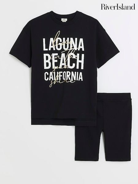 črna - River Island Girls Laguna 100% Cottton T-Shirt And Cycling Shorts Set (E09805) | € 9