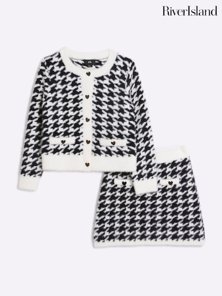 River Island Girls Dogtooth 100% Cotton Cardigan And Skirt Set (E09809) | ‏19 ر.ع.‏ - ‏24 ر.ع.‏