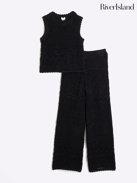 River Island Black Girls Crochet 100% Cotton Top And Trousers Set (E09814) | AED204 - AED268