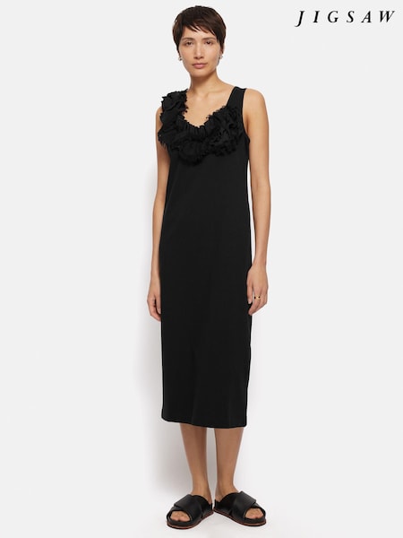 Jigsaw Black Ruffle Trim Jersey Dress (E09881) | €95