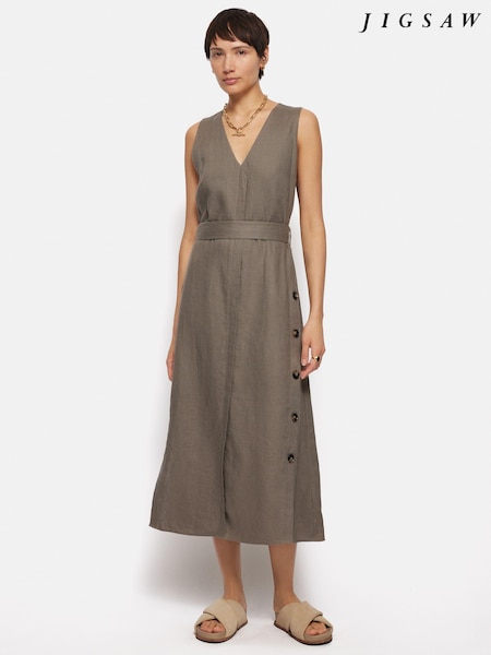 Jigsaw Brown Linen Button Detail Dress (E09886) | €89