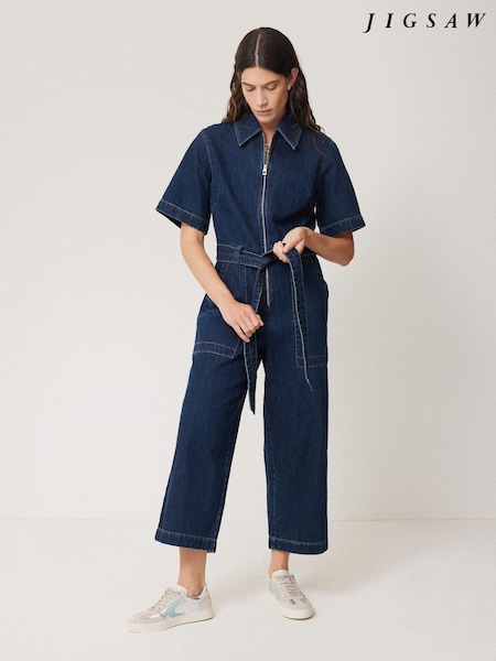Jigsaw Blue Denim Zip Front 100% Cotton Jumpsuit (E09889) | €102