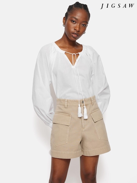 Jigsaw White Gauze Gathered 100% Cotton Top (E09899) | €59